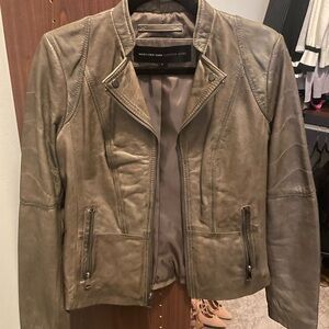Andrew Marc Green Leather Jacket Moto Style